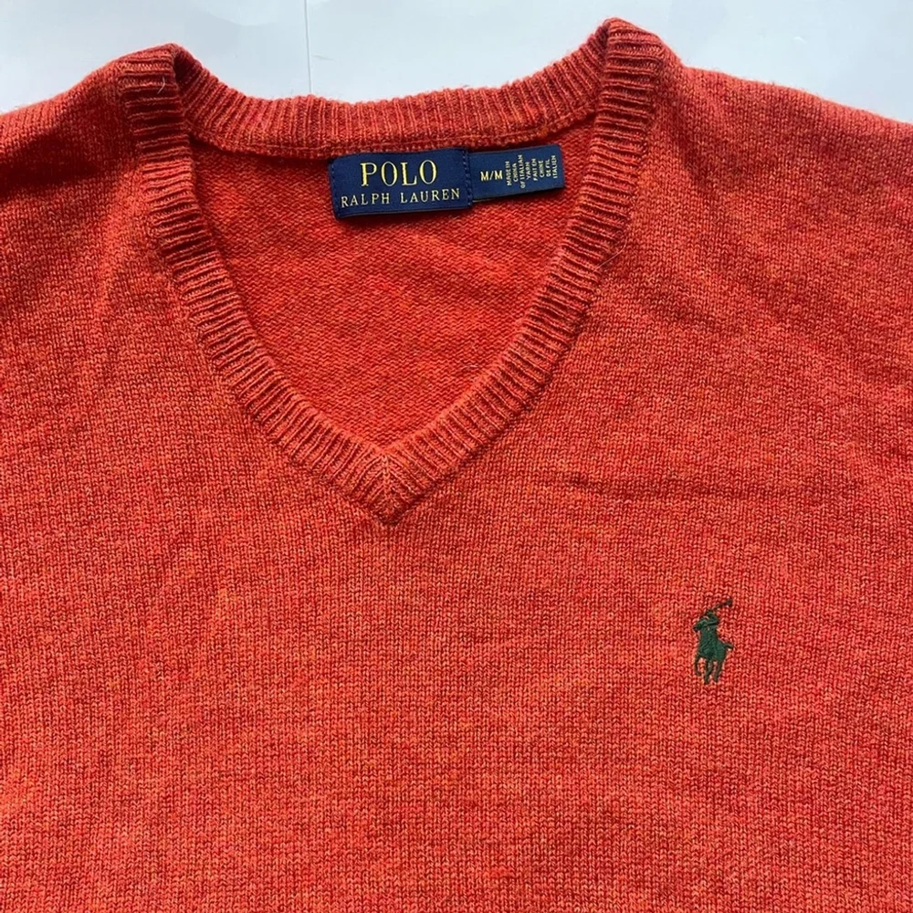 Polo Ralph Lauren 100% Lambswool V-Neck Sweater Burnt Orange Size M